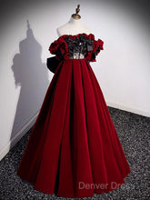 A-Line Off Shoulder Velvet Lace Burgundy Long Prom Dresses, Burgundy Long Formal Dresses
